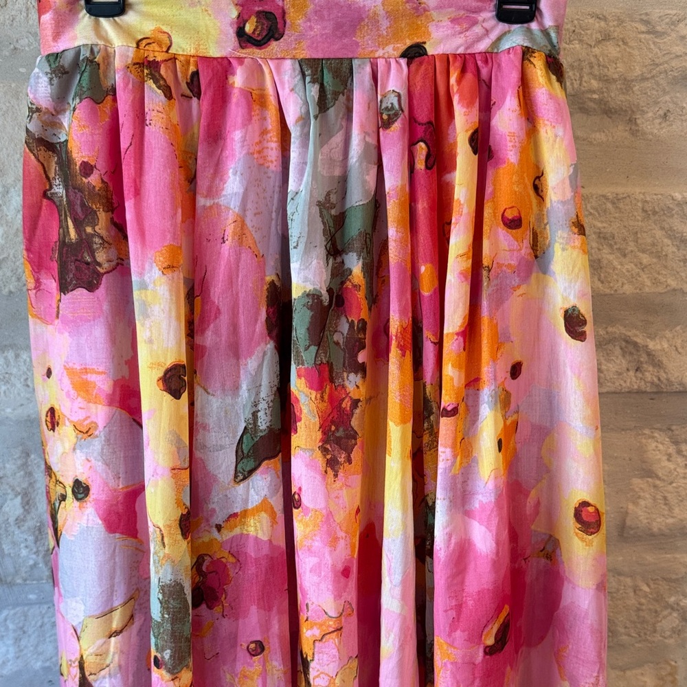 Elegant Floral Maxi Skirt in Pink and Yellow - Picture 2 of 5